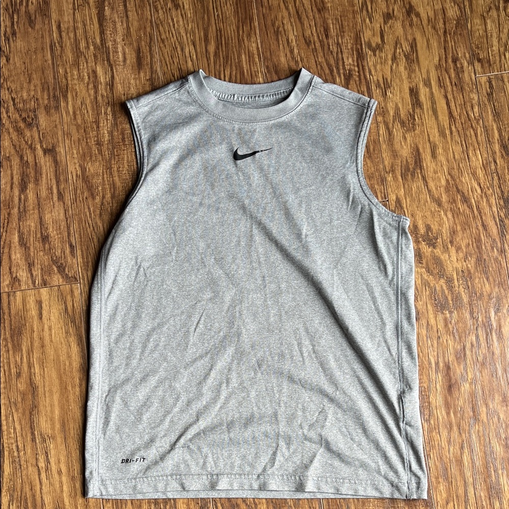 Nike Sleeveless Performance Tank Top - Light Gray with Black Swoosh